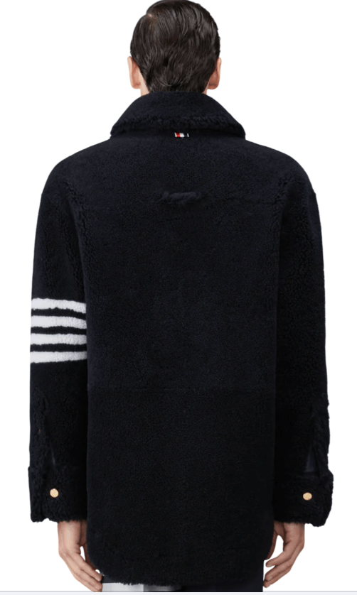 Thom Browne Dyed Shearling 4-Bar Oversized Shirt Jacket Navy