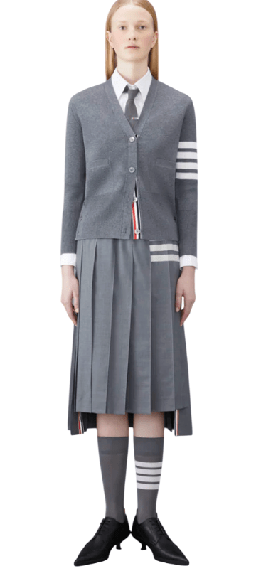 (W) Thom Browne Fine Merino Wool Milano Stitch 4-Bar Classic V-Neck Cardigan Medium Grey
