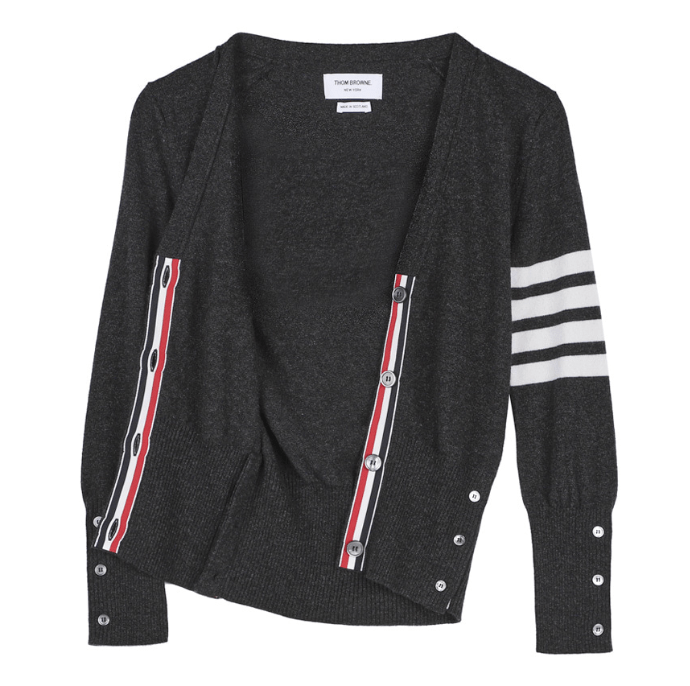 (W) Thom Browne Cashmere 4-Bar V-Neck Cardigan Dark Grey