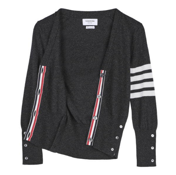 (W) Thom Browne Cashmere 4-Bar V-Neck Cardigan Dark Grey