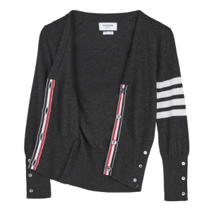 (W) Thom Browne Cashmere 4-Bar V-Neck Cardigan Dark Grey
