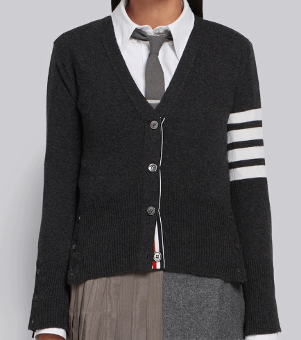 (W) Thom Browne Cashmere 4-Bar V-Neck Cardigan Dark Grey