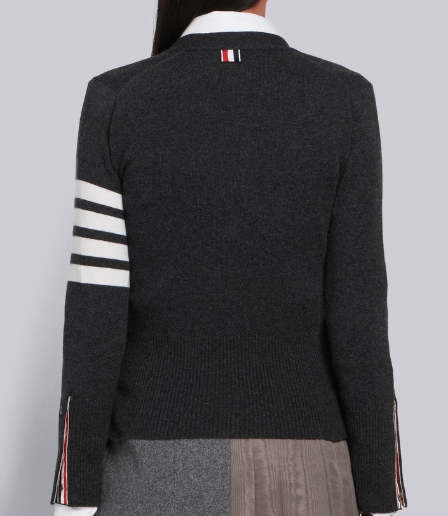 (W) Thom Browne Cashmere 4-Bar V-Neck Cardigan Dark Grey