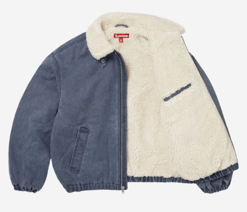 Supreme Faux Shearling Lined Bomber Jacket Navy - 25FW