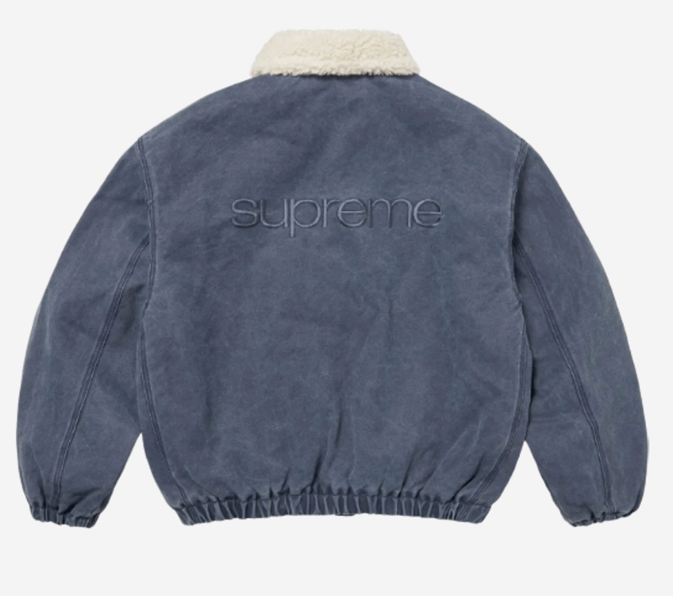Supreme Faux Shearling Lined Bomber Jacket Navy - 25FW