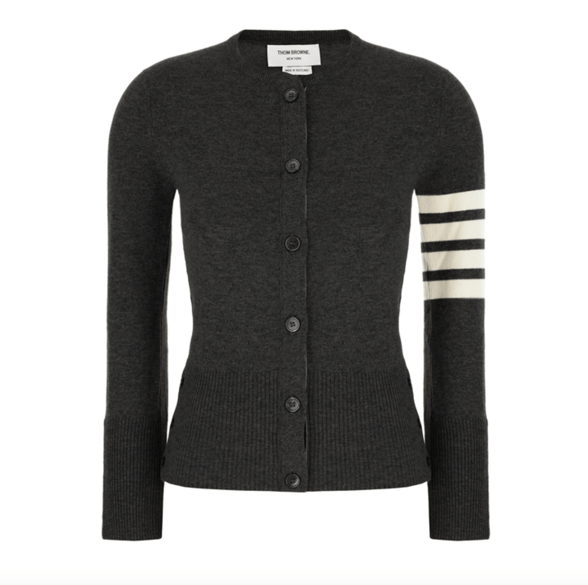 (W) Thom Browne 4-Bar Stripe Cardigan Dark Grey