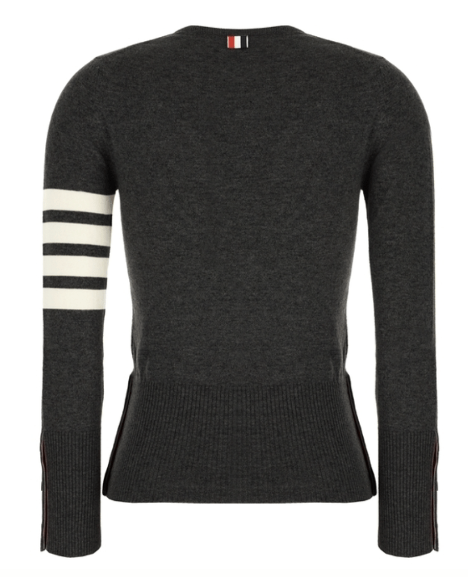 (W) Thom Browne 4-Bar Stripe Cardigan Dark Grey