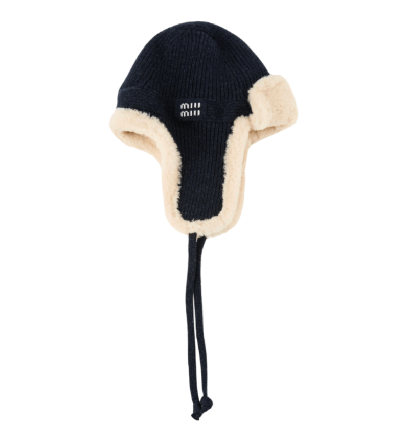 Miu Miu Logo Motif Trapper Hat Blue