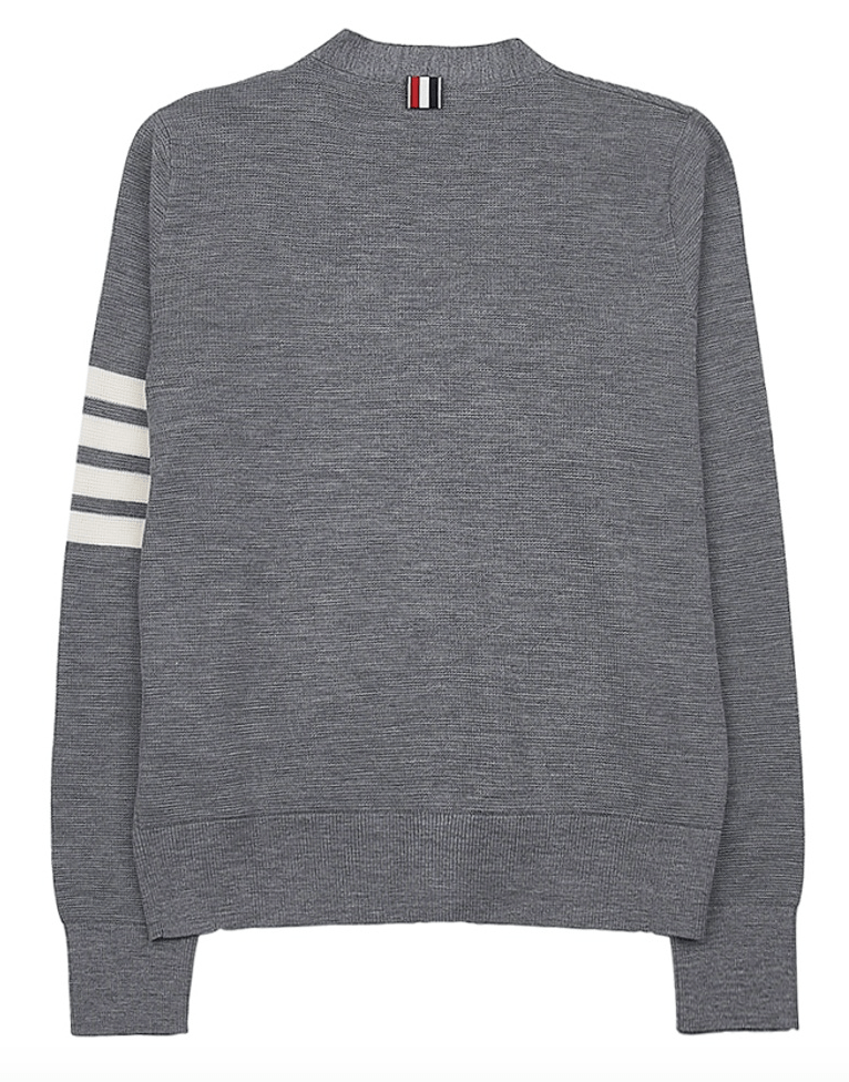 Thom Browne Fine Merino Waffle 4-Bar High V-Neck Cardigan Light Grey