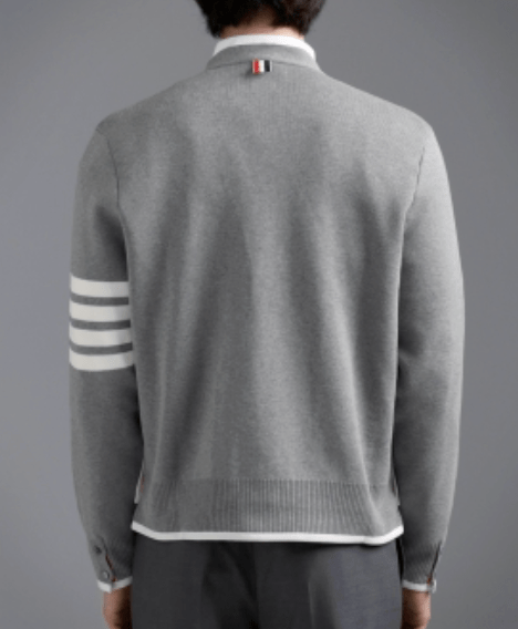 Thom Browne Milano Stitch Cotton 4-Bar Boxy V-Neck Cardigan Light Grey