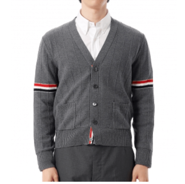 Thom Browne Wool Relaxed V-Neck Armband Cardigan Medium Grey
