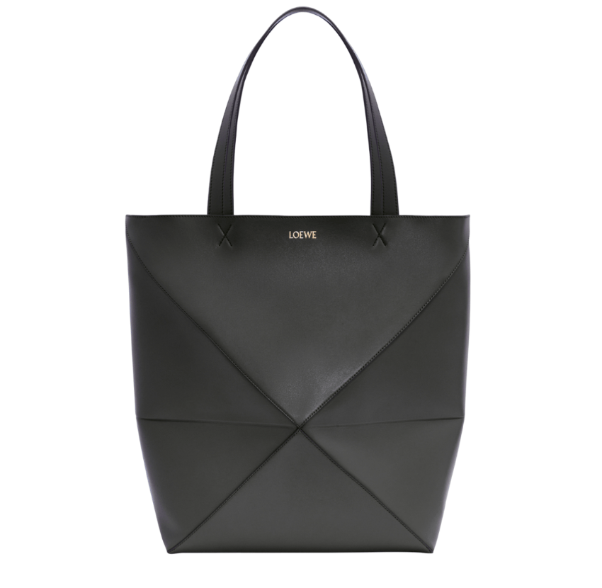 XL Puzzle Fold tote in shiny calfskin Black