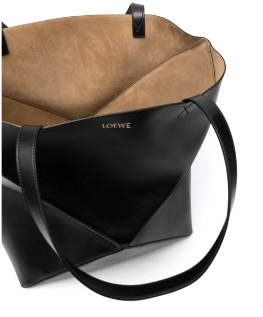 XL Puzzle Fold tote in shiny calfskin Black