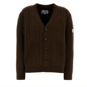 Brown stretch wool blend cardigan 