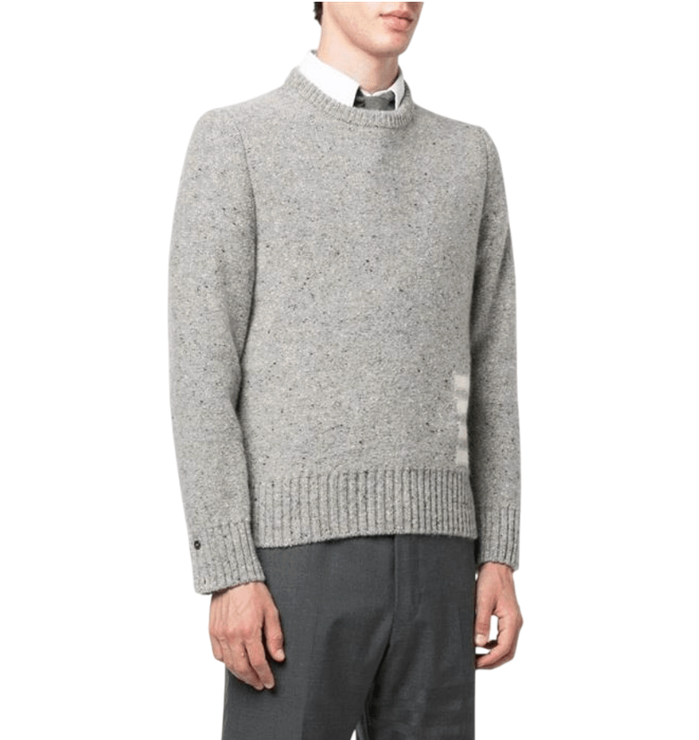 Thom Browne Jersey Stitch Donegal 4-Bar Crewneck Pullover Light Grey