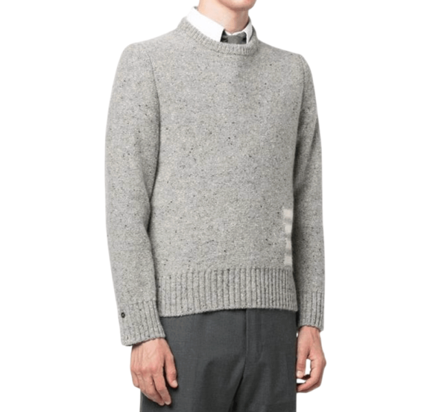 Thom Browne Jersey Stitch Donegal 4-Bar Crewneck Pullover Light Grey