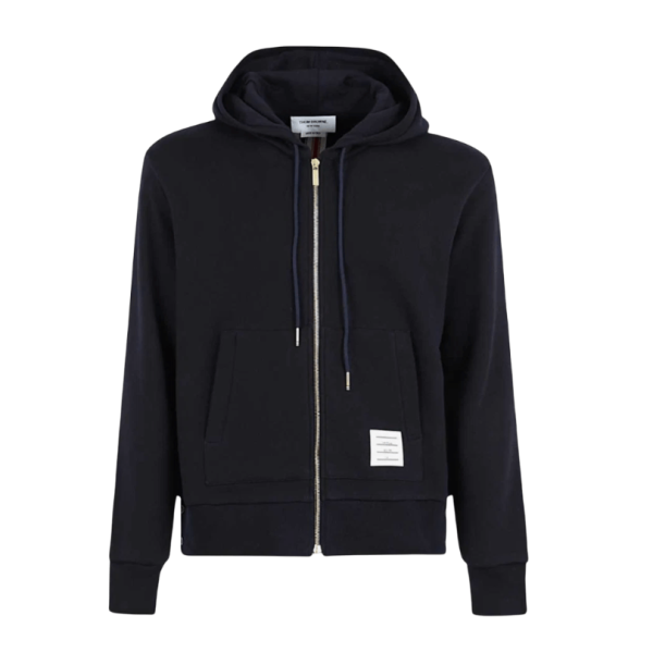 Thom Browne Cotton Loopback Center Back Stripe Zip Hoodie Navy