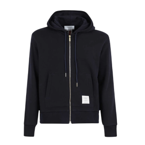 Thom Browne Cotton Loopback Center Back Stripe Zip Hoodie Navy