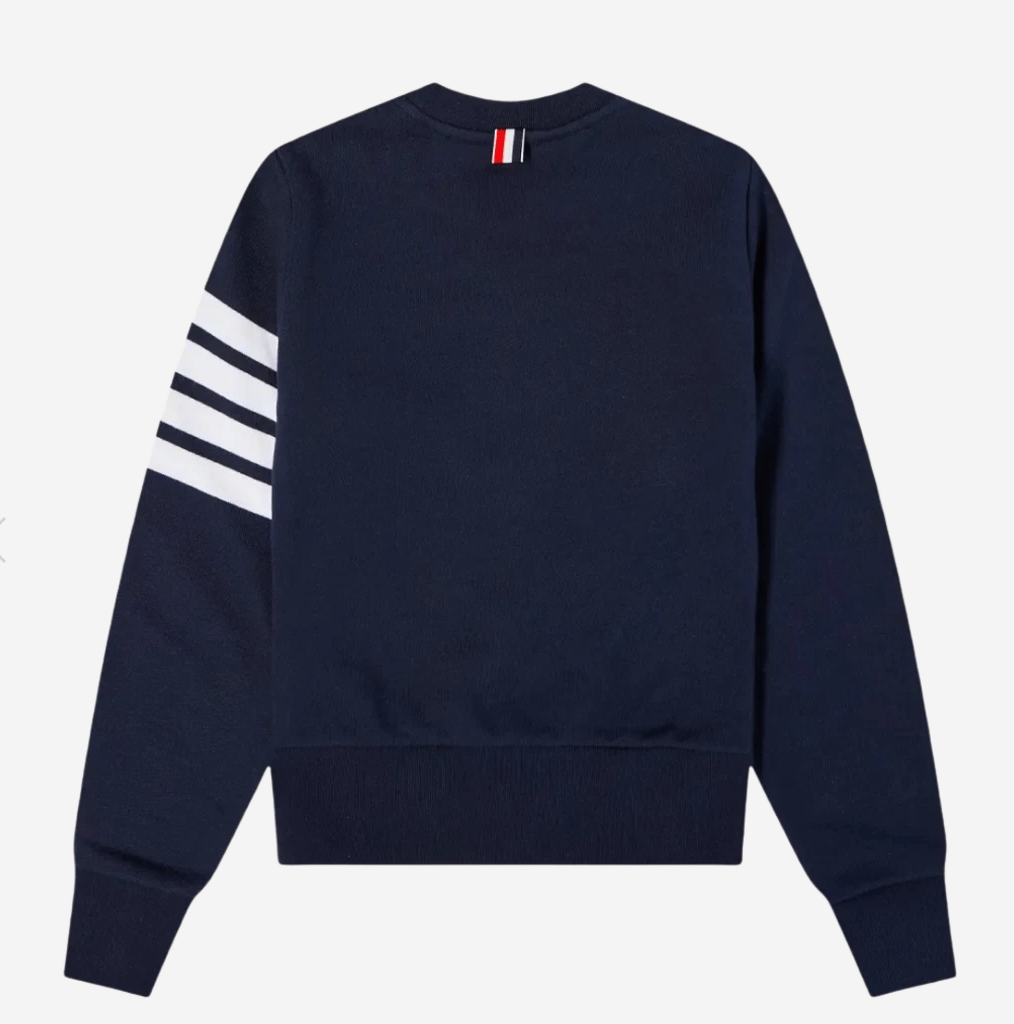 (W) Thom Browne Loopback Jersey Knit Engineered 4-Bar Stripe Crewneck Pullover Navy