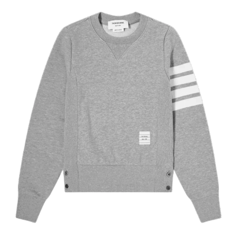 (W) Thom Browne Loopback Jersey Knit Engineered 4-Bar Stripe Crewneck Pullover Light Grey