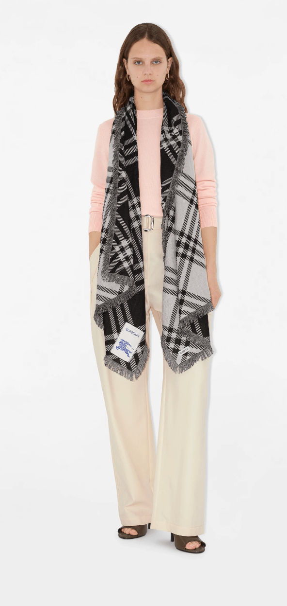 Burberry Wide Check Wool Silk Scarf Black Calico