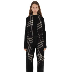  Burberry Check Wool Scarf Black Calico