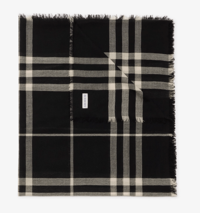  Burberry Check Wool Scarf Black Calico