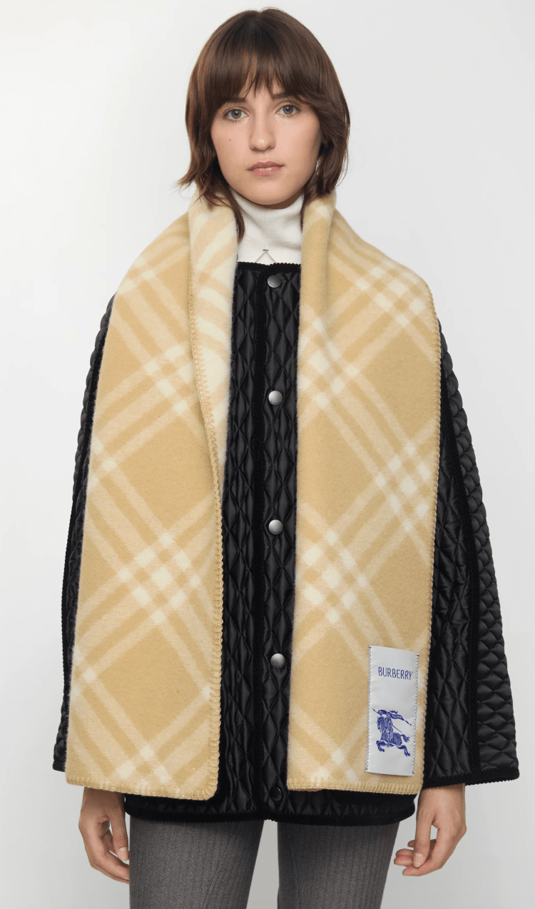 Checked wool scarf – Sand Beige