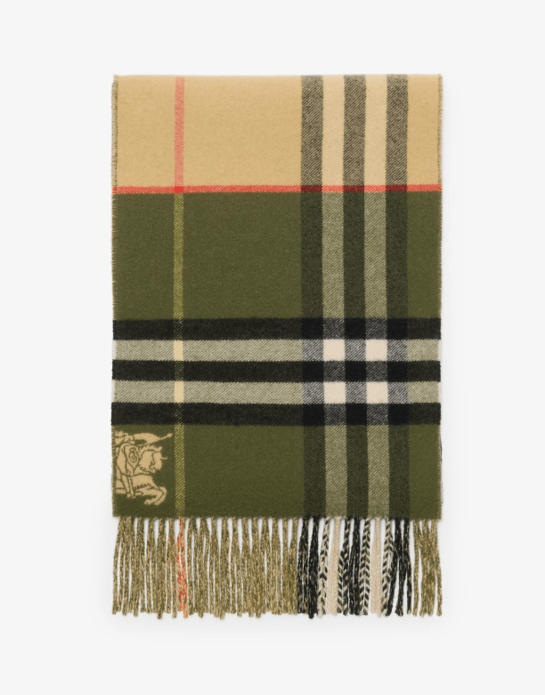 Contrast checked cashmere scarf Green/Sand