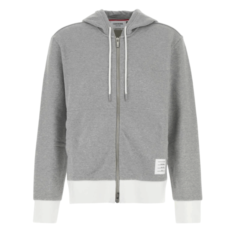 Thom Browne Classic 4-Bar Jersey Zip Up Hoodie Light Grey