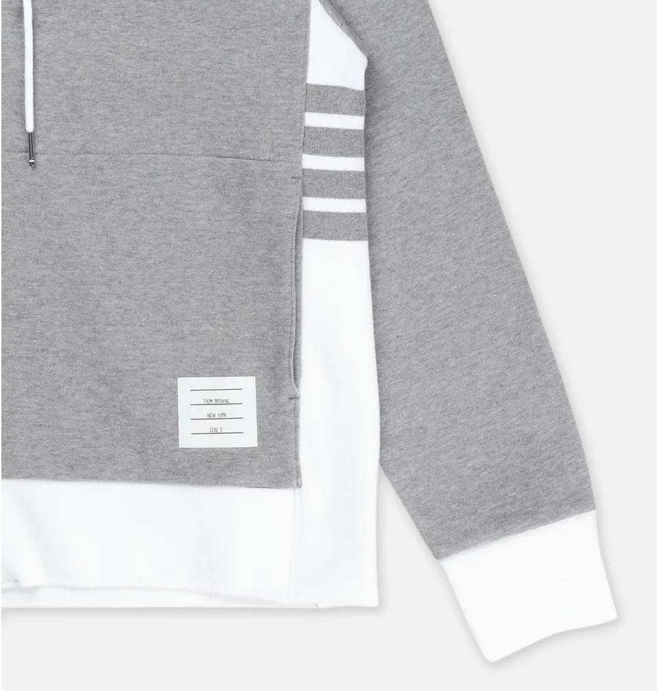 Thom Browne Classic 4-Bar Jersey Zip Up Hoodie Light Grey