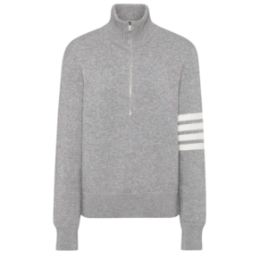 Thom Browne Merino Wool 4-Bar Funnel Neck Pullover Light Grey