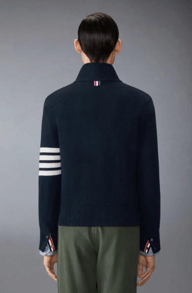 Thom Browne Merino Wool 4-Bar Funnel Neck Pullover Navy