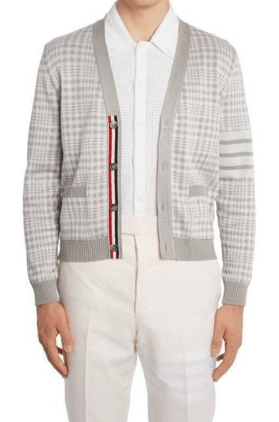 Thom Browne 4-Bar Stripe Gingham Check Jacquard Cotton Silk