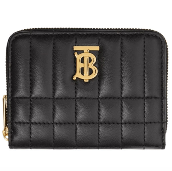Burberry Quilted Leather Lola Zip Wallet Black Light Gold