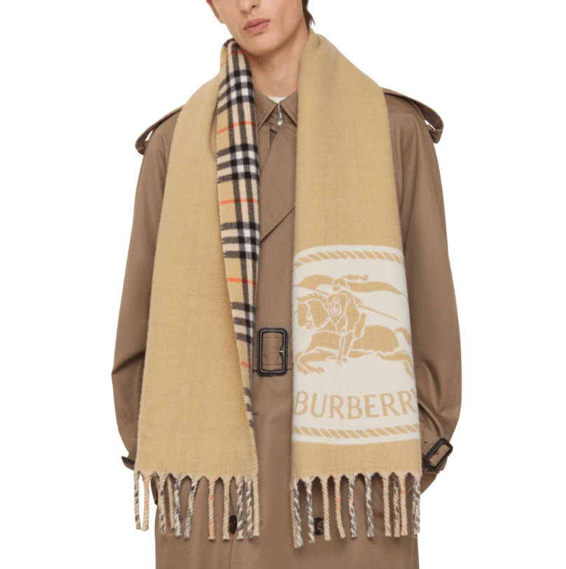  Burberry Reversible Knight Stamp Scarf Beige