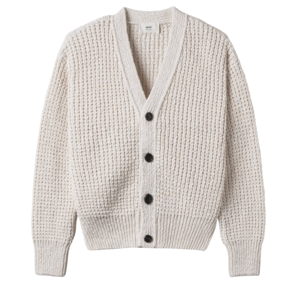 AMI Waffle Knit Cardigan Natural White
