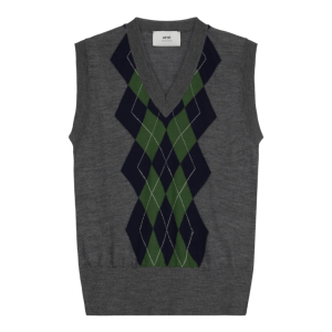 AMI Argyle Jacquard Knit Vest - Grey