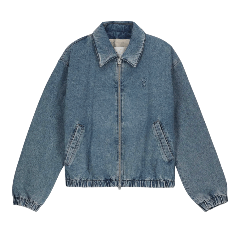 Heart Logo Zip-up Denim Jacket - Blue