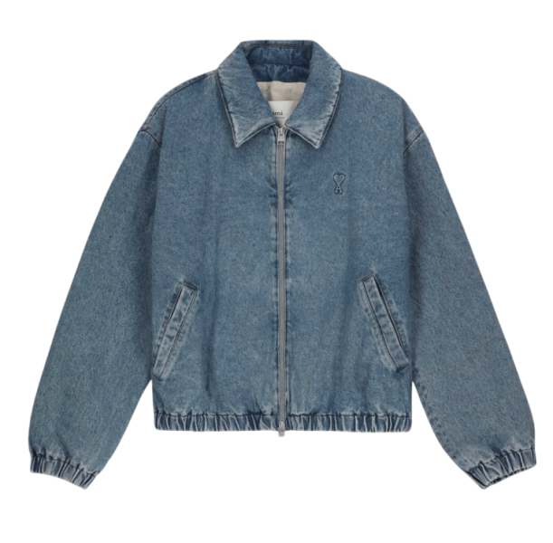 Heart Logo Zip-up Denim Jacket - Blue