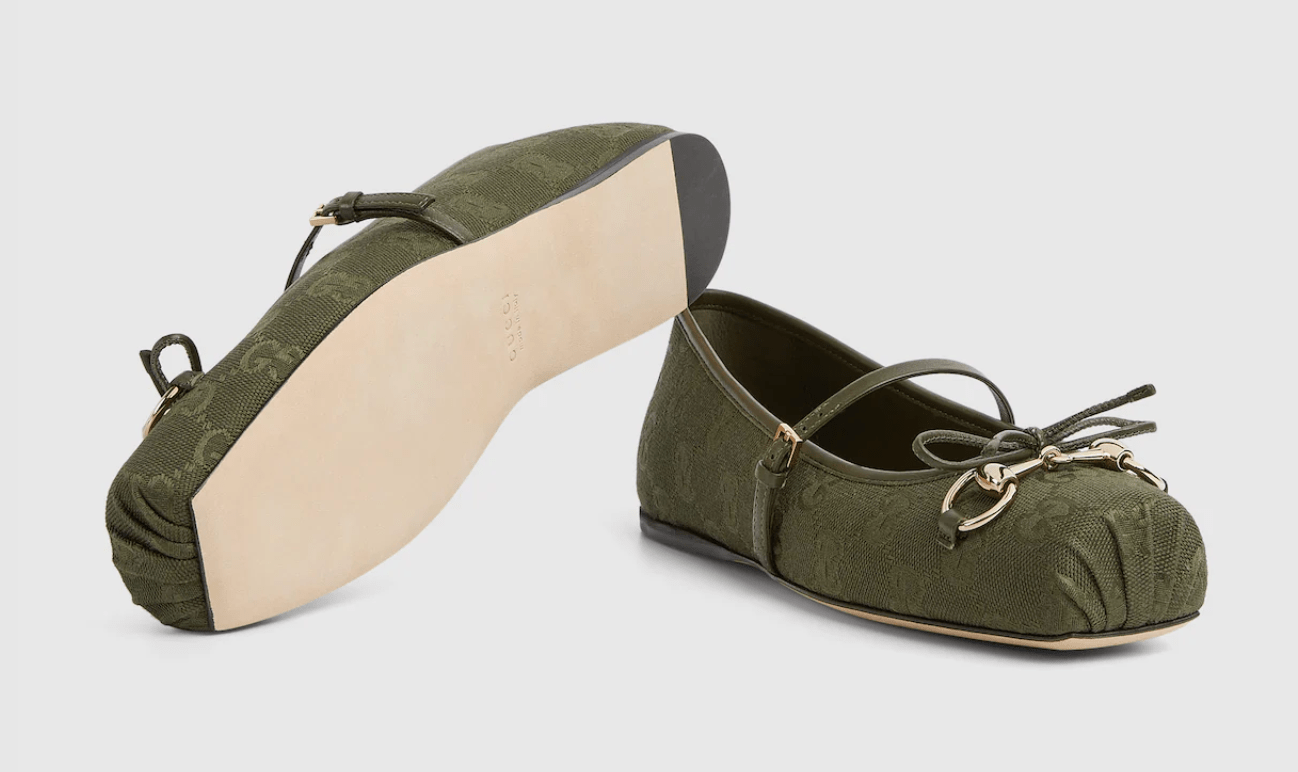 Gucci Horsebit ballet flat in dark green GG canvas