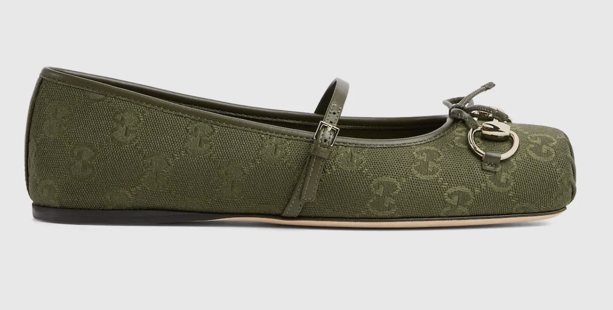 Gucci Horsebit ballet flat in dark green GG canvas