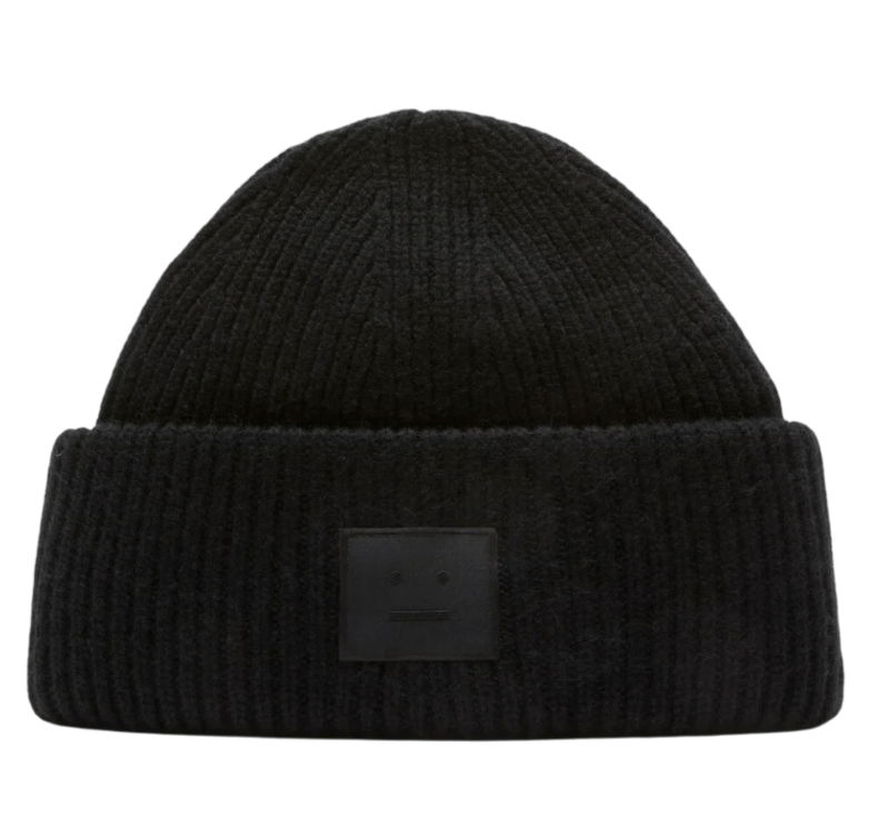 Acne Studios Ribbed face logo beanie Black
