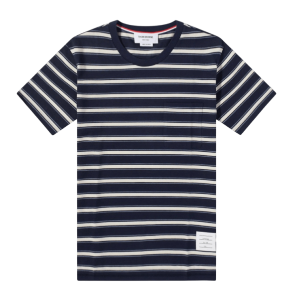 Thom Browne Stripe Short Sleeve Pocket T-Shirt Navy