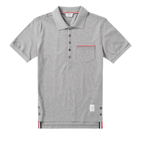 Thom Browne RWB Pocket Trim Pique Polo Shirt Light Grey