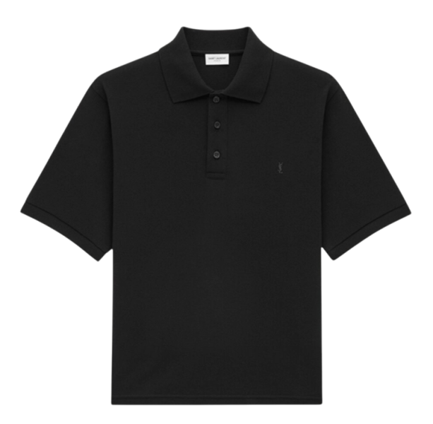 Saint Laurent Cassandre Polo Shirt In Pique Black
