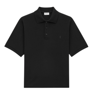 Saint Laurent Cassandre Polo Shirt In Pique Black