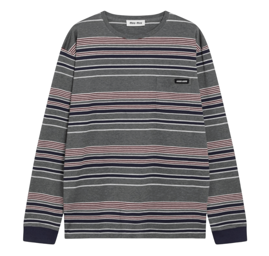 Miu Miu Slate and blue striped jersey T-shirt