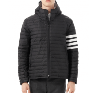 Thom Browne Matte Nylon 4-Bar Stripe Downfill Quilted Hooded Jacket Black