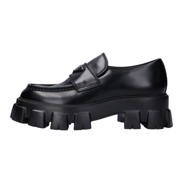 Triangle Logo Monolith Brushed Leather Loafer - Black